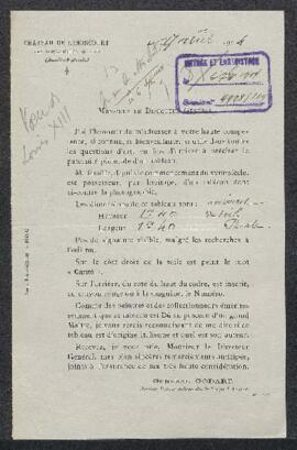 Lettre concernant un tableau époque Louis XIII, demande de paternité de l’œuvre faite par le Géné...