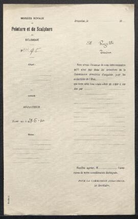 Demande émanant de Spirito Rizzetti (Italie, Turin) désireux de savoir si le Musée possède le tab...