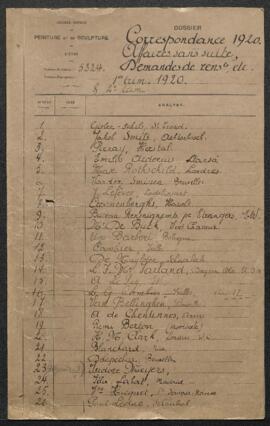 Correspondance sans suite de l’année 1920.