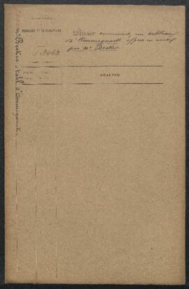 Dossier concernant un tableau d’Ommeganck (sujet non mentionné), offert en vente par l’avocat Aug...