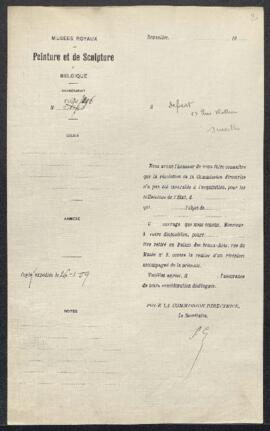 Dossier concernant Le Tasse dans sa prison (inv. 4235) tableau de L[ouis] Gallait, offert en vent...