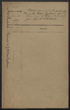 Dossier concernant un Portrait de J. B. Van Eycken peint par [Albert] Roberti, offert en vente pa...