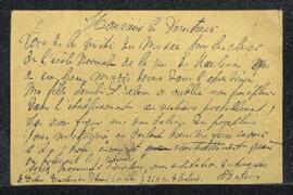 Carte postale de Mr E. Dalem (Bruxelles) souhaitant récupérer le parapluie oublié par sa fille lo...