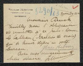 Carte-lettre de François Misone (Bruxelles) par laquelle il autorise la remise au porteur d’un ta...