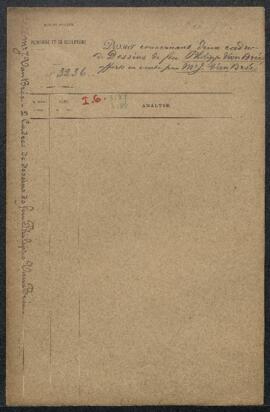 Dossier concernant deux cadres de dessins de feu Philippe Van Brée (inv. 3187 et 3188), acquis de...
