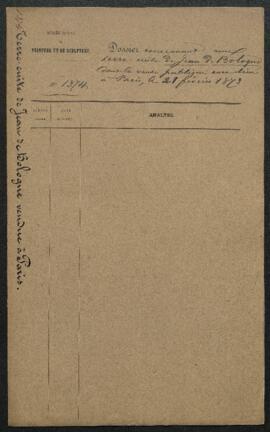 Dossier concernant la vente publique à Paris le 21 février 1873 du modèle en terre cuite du group...