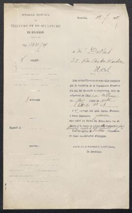 Dossier concernant un tableau attribué à Gaspar de Crayer, offert en vente par Mr E. J. Dekens (B...