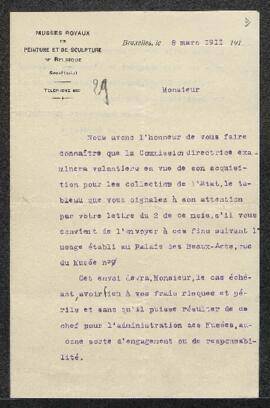 Dossier concernant un tableau, sujet et auteur non spécifiés, offert en vente par Mme Jules Crick...