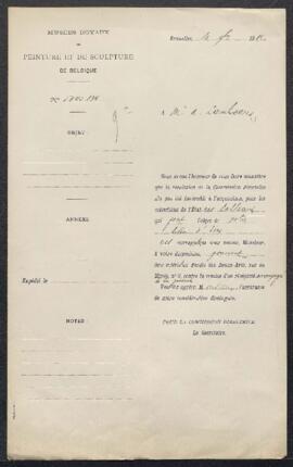 Dossier concernant deux tableaux offerts en vente par l'antiquaire A. Lambeaux (Bruxelles), à sav...