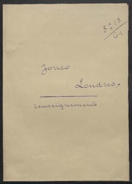Dossier concernant la demande de renseignements de Robert Jonco (Angleterre, Londres) sur un tabl...