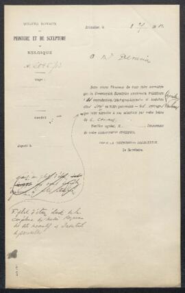 Dossier concernant plusieurs tableaux et un plat en étain orné des initiales A.V. Do. V, offerts ...