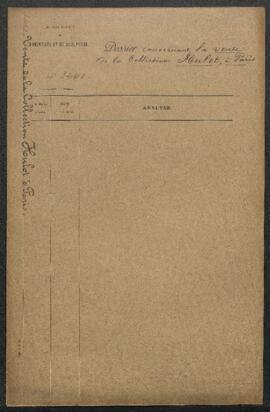 Dossier concernant la vente de la collection Hulot (Paris, 9 mai 1892) et la tentative du Musée d...