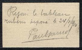 Carte de visite de Paul Jamotte (Bruxelles) celui-ci ayant déposé et repris un tableau de [Peter ...