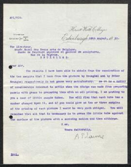 Examen scientifique des œuvres. — Correspondance échangée entre Léo Van Puyvelde et le professeur...