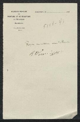 Attestation signalant la reprise d’un tableau par Mr R. Demunck.