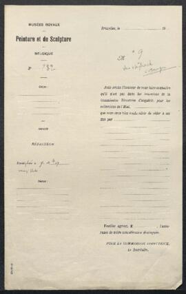 Dossier concernant deux tableaux offerts en vente par le collectionneur Edouard van Speybrouck (B...