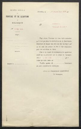 Demande de renseignements émanant de Mr G. Horsmans (Curange-lez-Hasselt) désirant connaître la v...