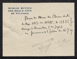 Dossier concernant le tableau de De Caisne La Belgique couronnant ses enfants illustres (inv. 269...