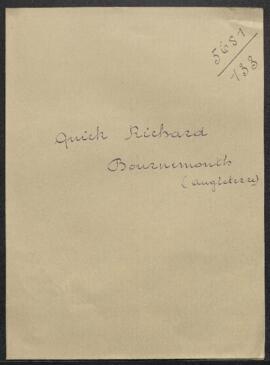 Dossier concernant la demande de renseignements de Richard Quick (Angleterre, Bournemouth) qui po...