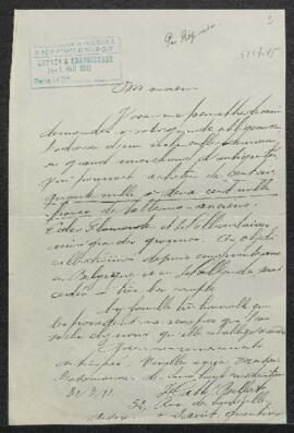 Lettre émanant de Mr Hatte Belfort (France, Saint Quentin) demandant l’adresse d’un riche collect...