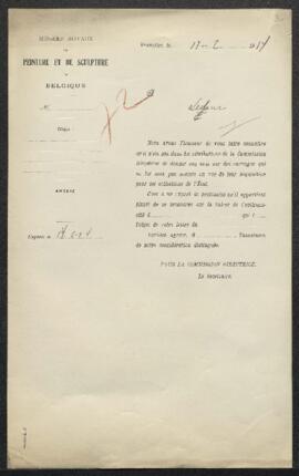 Demande émanant de Mr F. Ledoux (Heer Agimont) désirant connaître la valeur de son tableau intitu...