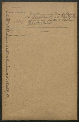 Dossier concernant deux tableaux, un Portrait du comte d’Arckel portant le monogramme de Rembrand...