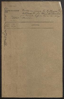 Dossier concernant la vente de la collection de tableaux de feu le peintre J. W. Nahl [Johann Wil...