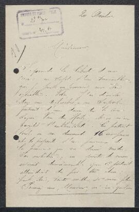 Lettre concernant un tableau signé [prénom ?] Van den Hertz représentant un Portrait d'une dame d...