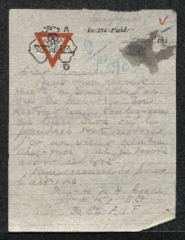 Billet de Mr N. H. Cooke par lequel celui-ci demande l’adresse d’un restaurateur de tableaux.