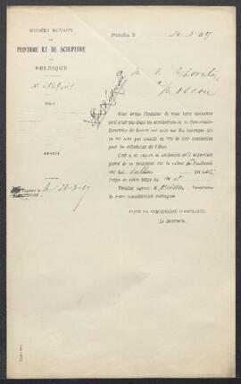 Dossier concernant une Scène d’intérieur tableau attribué à Anthonie Palmadesz, demande de rensei...