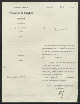 Dossier concernant Une marine attribuée à J[an] A. (Asselyn), offerte en vente par Mme veuve Brun...
